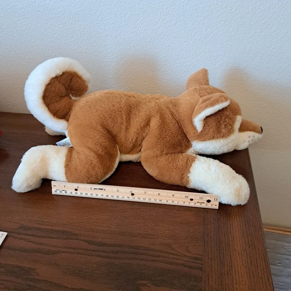 FAO Schwarz Shiba Inu Plush Dog Stuffed Animal Tan Cream Curled Tail 12 Inch